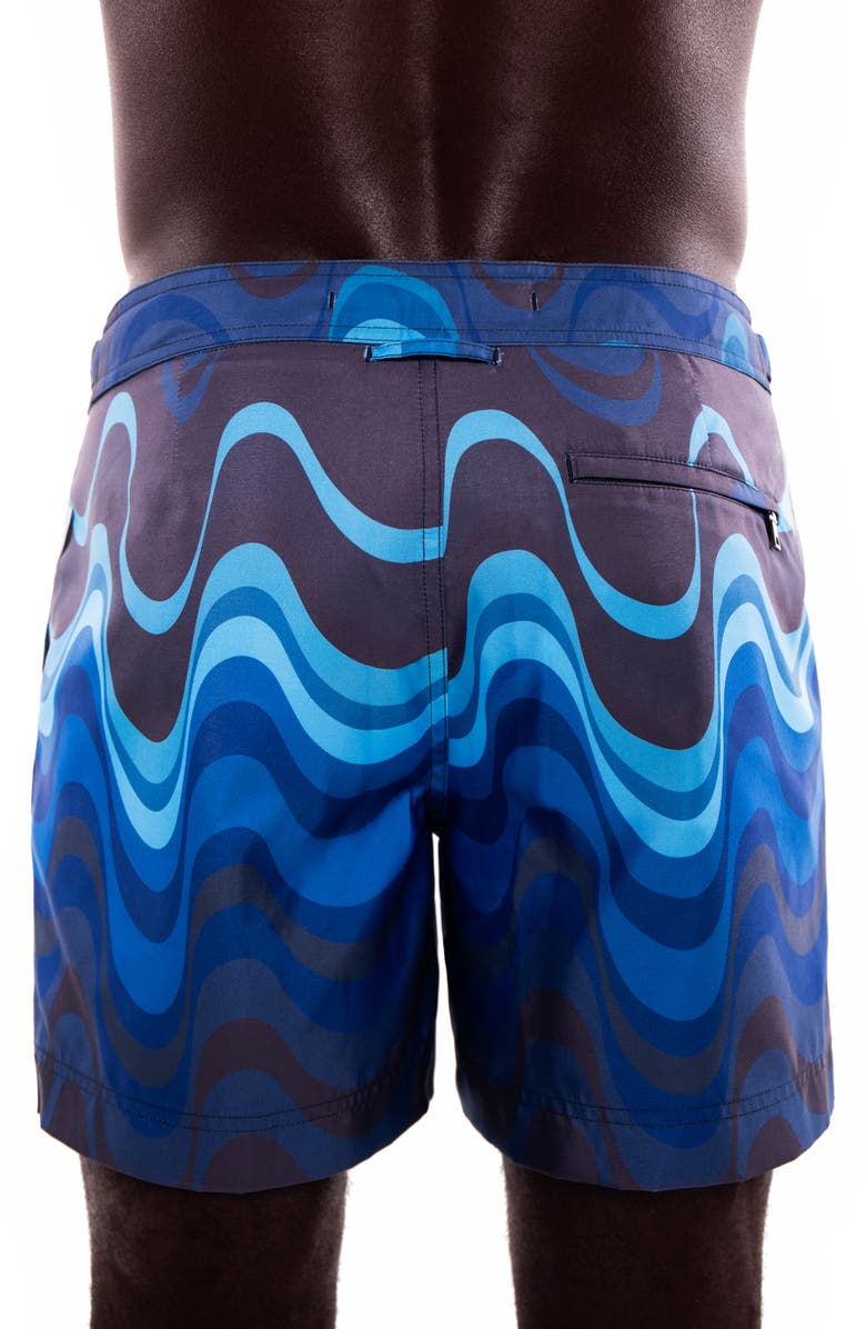 PRINCE & BOND Elvio Tailored Wave Print Hybrid Swim Trunks, Alternate, color, 