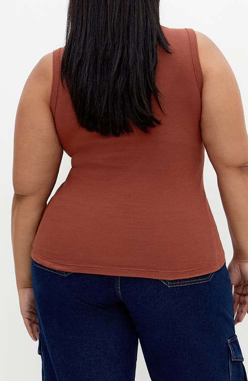 City Chic Lana Stretch Cotton Rib Tank In Brown