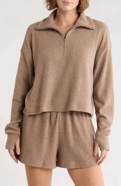 90 DEGREE BY REFLEX Brooklyn Rebel Rib Knit Half Zip Sweatshirt