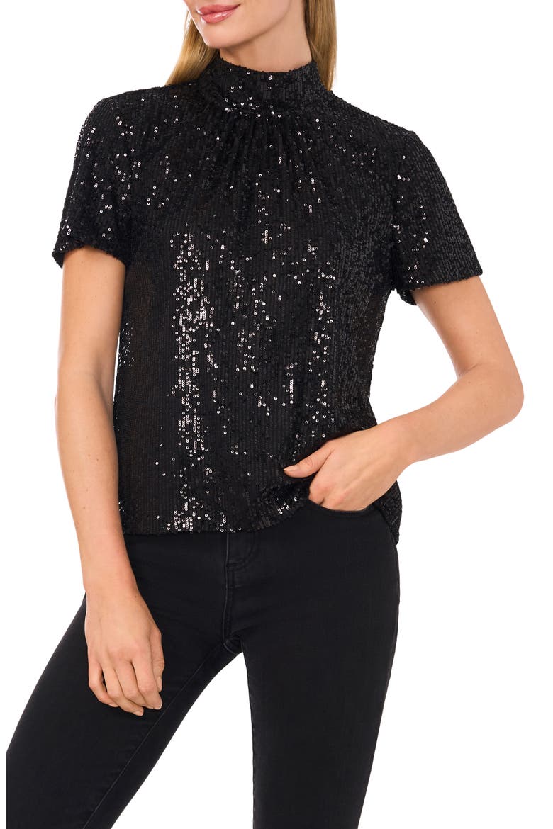 Sequin Mock Neck Top, Main, color, RICH BLACK