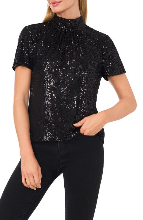 Sequin Mock Neck Top