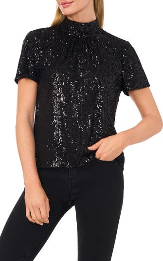 Sequin mock neck top online