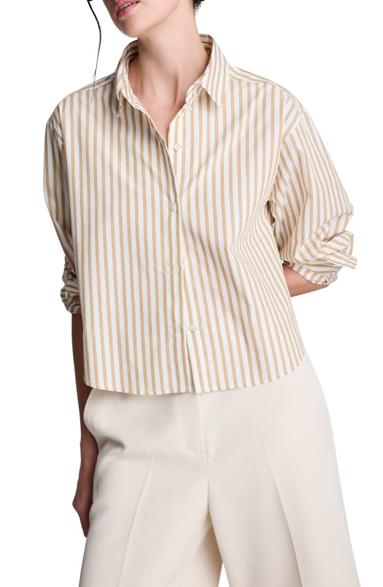 Kenneth Cole Stripe Button-Up Crop Top, Alternate, color, Pure White/ Burlap