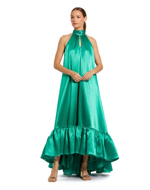 Women’s Sleeveless Halter Neck Satin High-Low Gown