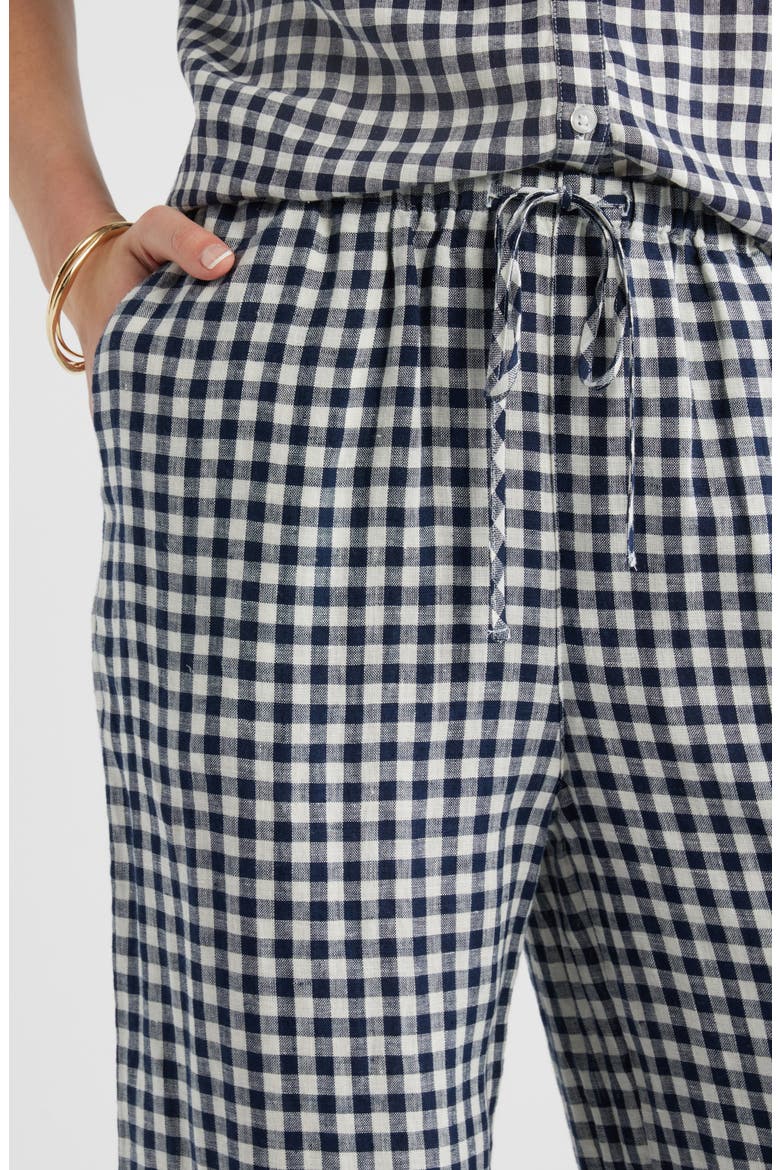 Easy Wide Leg Linen Pants, Alternate, color, NAVY STILL- IVORY BEA GINGHAM