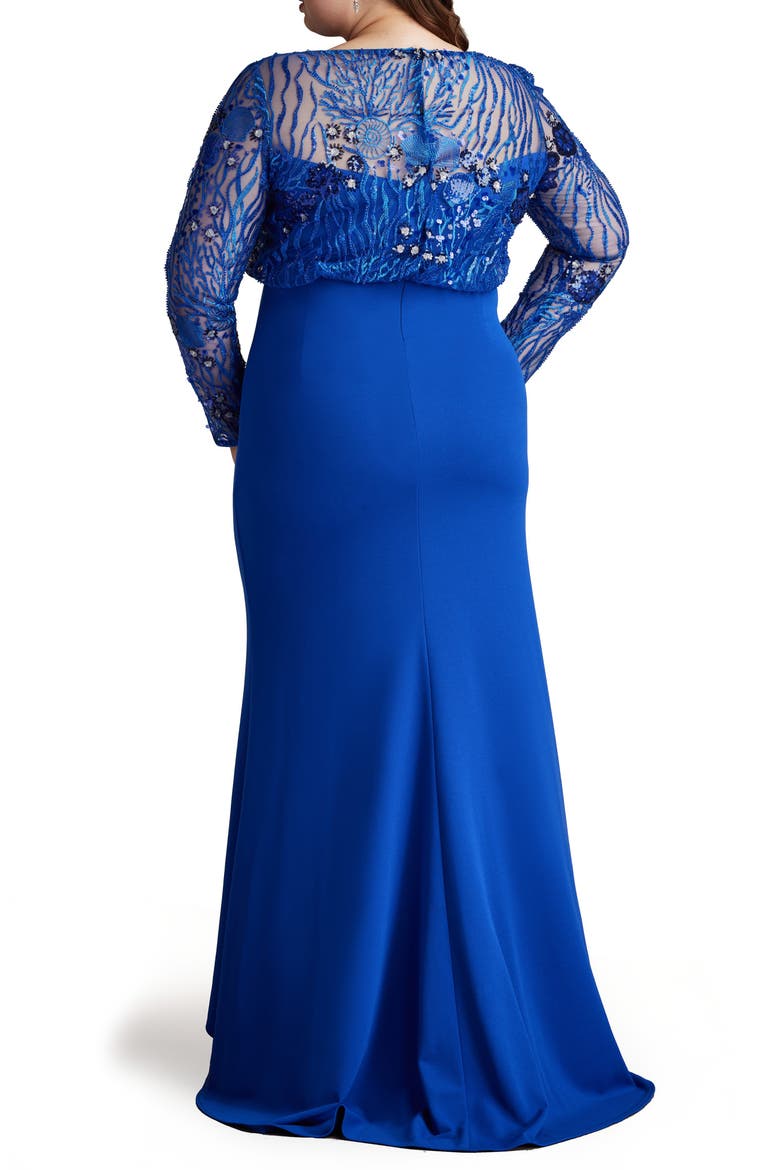 Sequin Blouson Bodice Long Sleeve Gown, Alternate, color, MYSTIC BLUE