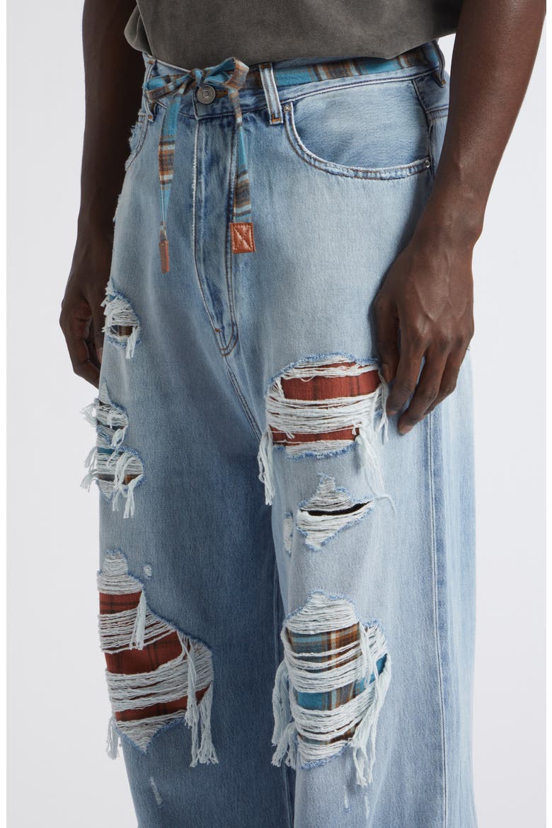 Flannel Repaired Baggy Jeans, Alternate, color, SURFRIDER INDIGO