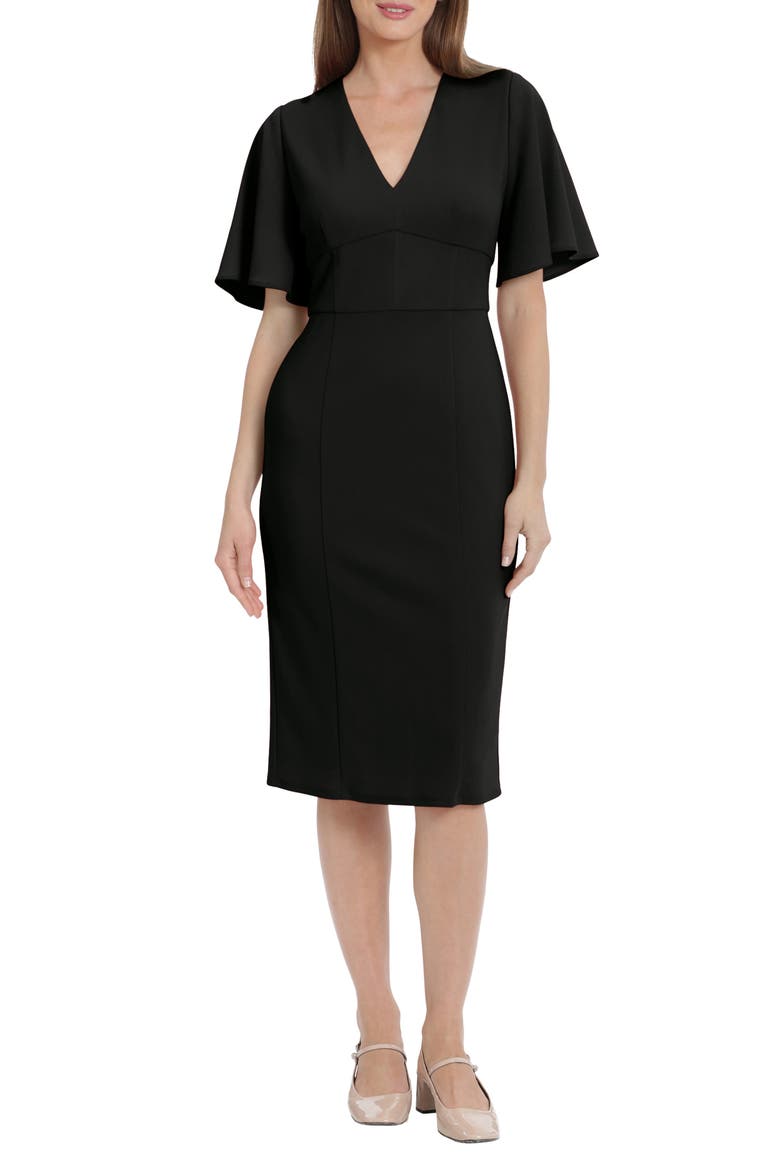 Flutter Sleeve Midi Dress, Main, color, BLACK