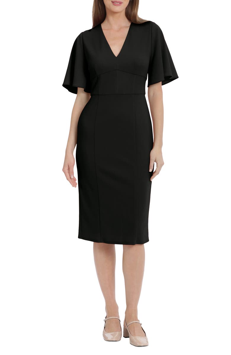 Maggy London Flutter Sleeve Midi Dress, Main, color, Black