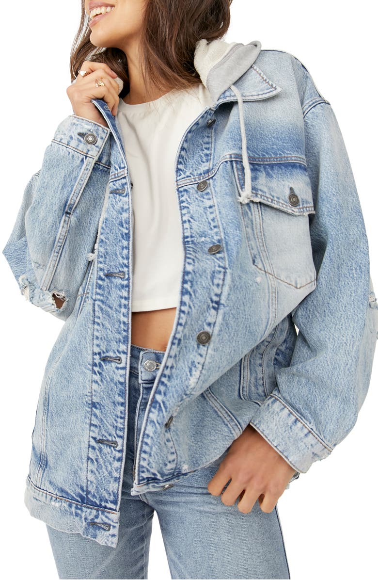 Free People Flawless Hooded Denim Jacket, Main, color, 