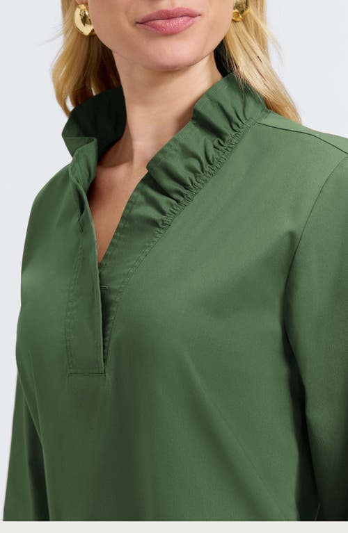 Foxcroft Tammy Ruffle Collar Cotton Blend Top In Green