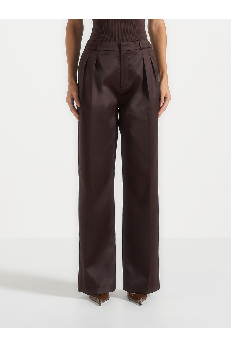 Julie Satin Tailored  Trousers, Alternate, color, Brown
