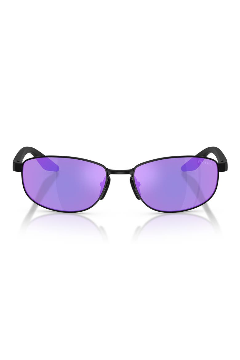 58mm Oval Sunglasses, Main, color, MATTE BLACK / GREY/ VIOLET