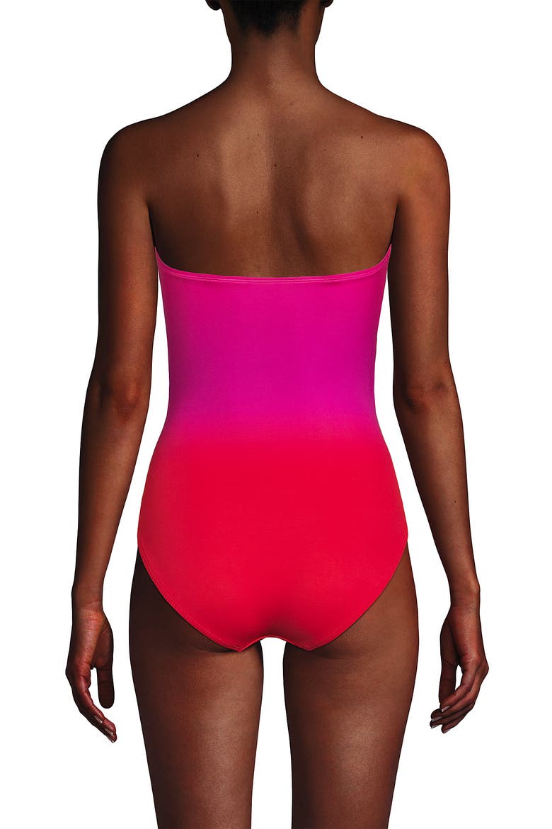 Slender Suit Shine Bandeau Tummy Control Chlorine Resistant High Leg One Piece Swimsuit, Alternate, color, Pink Multi Ombre