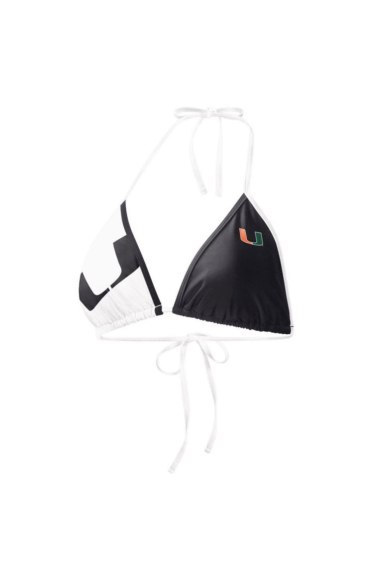 Women's G-III 4Her by Carl Banks Black/White Miami Hurricanes Play Action Bikini Top, Main, color, Black