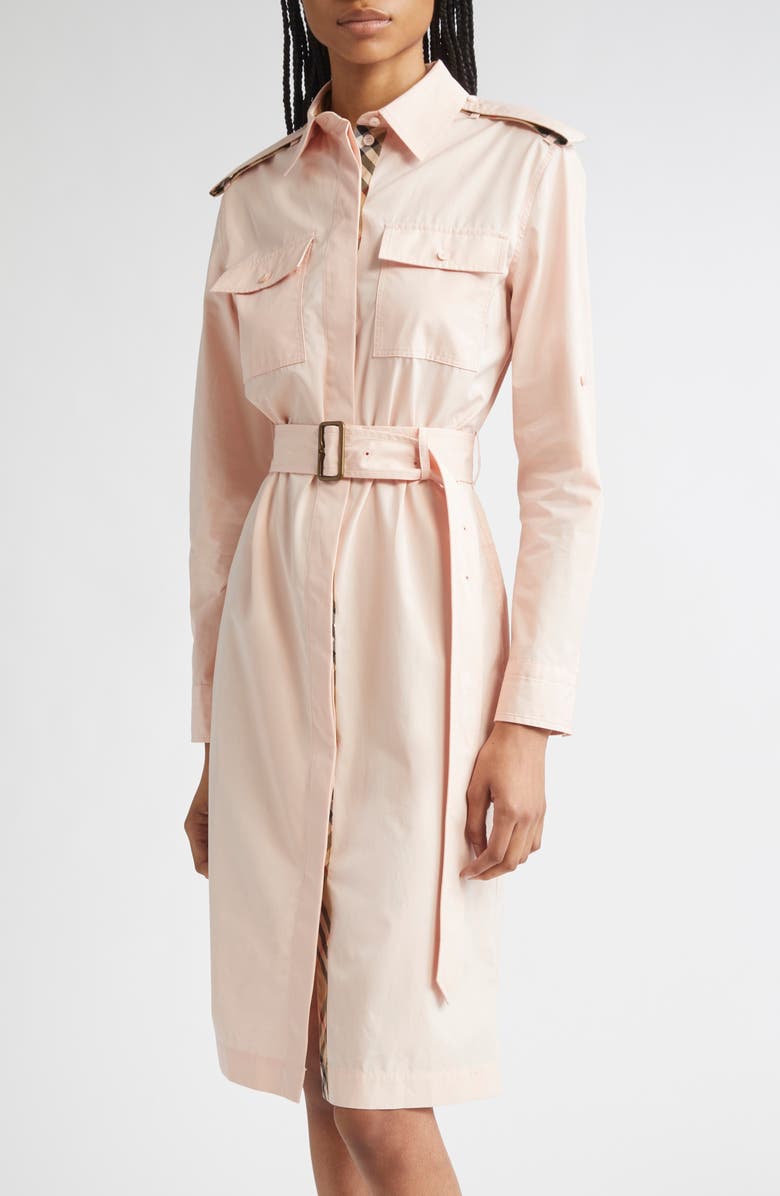 Burberry Long Sleeve Cotton Poplin Belted Shirtdres, Alternate, color, 