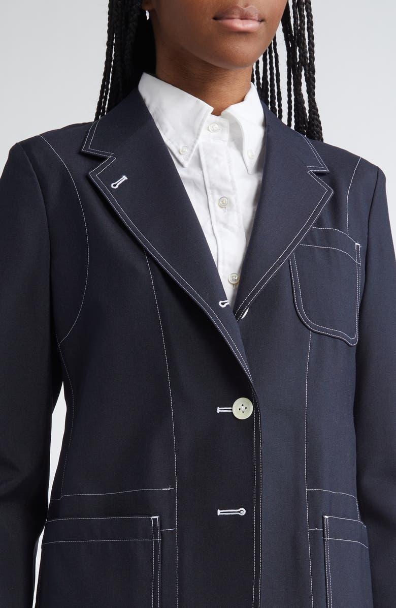 Thom Browne Topstitched Longline Blazer, Alternate, color, Navy