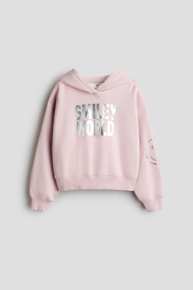 Print-Motif Brushed-Inside Hoodie, Alternate, color, Light dusty pink/SmileyWorld®