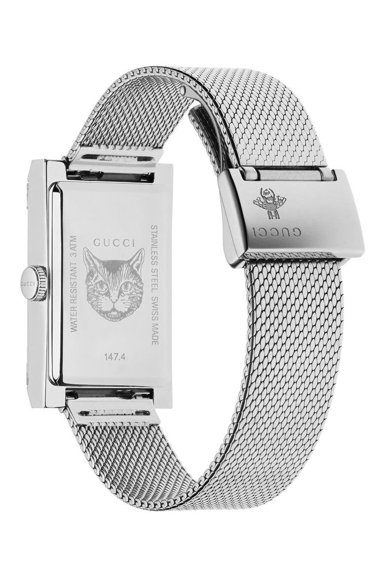 G-Frame Mesh Strap Watch, 21mm x 34mm, Alternate, color, SILVER/GREEN/RED