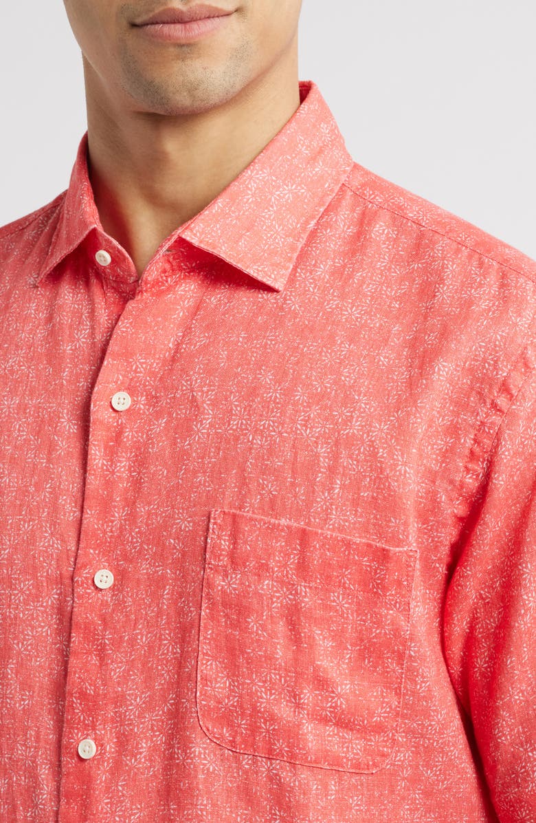 Peter Millar Volta Floral Short Sleeve Linen Button-Up Shirt, Alternate, color, Geranium