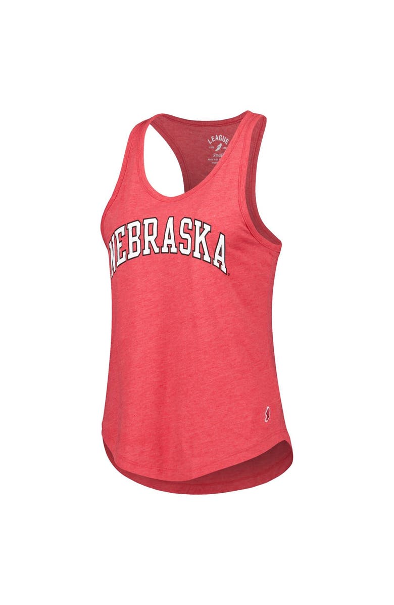 LEAGUE COLLEGIATE WEAR Women's League Collegiate Wear Heather Scarlet Nebraska Huskers Two-Hit Intramural Tri-Blend Scoop Neck Racerback Tank Top, Alternate, color,