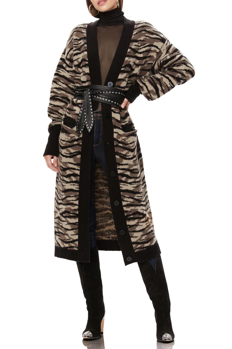 Tristan Zebra Camo Print Long Cardigan, Alternate, color, ZEBRA CAMO