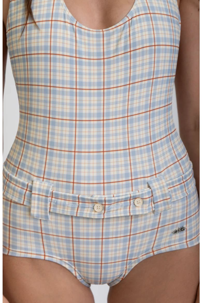 Halter One Piece, Alternate, color, Cream Plaid