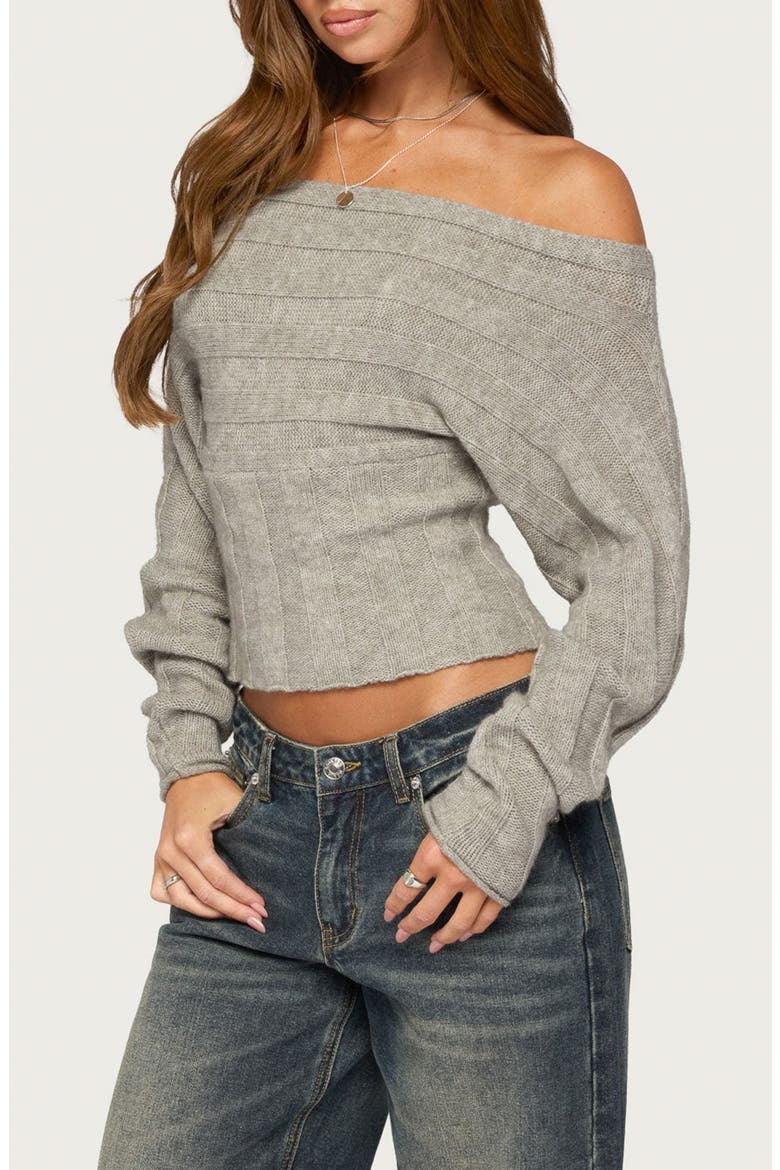 Leva Off the Shoulder Ribbed Sweater, Alternate, color, GRAY-MELANGE