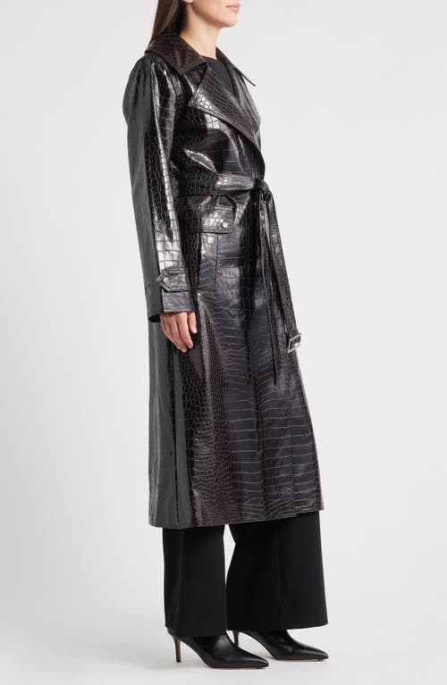 Bernardo Croc Embossed Faux Leather Trench Coat In Black