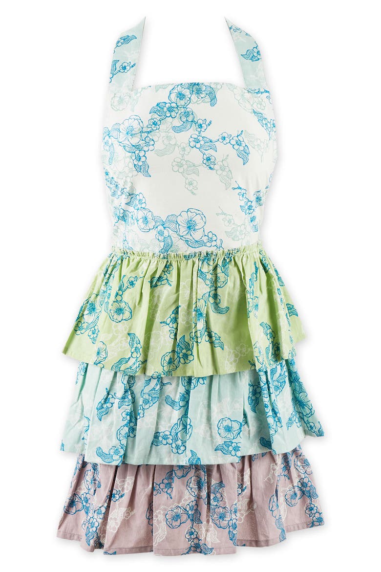 Sweet Floral Ruffle Cotton Apron, Main, color, BLUE