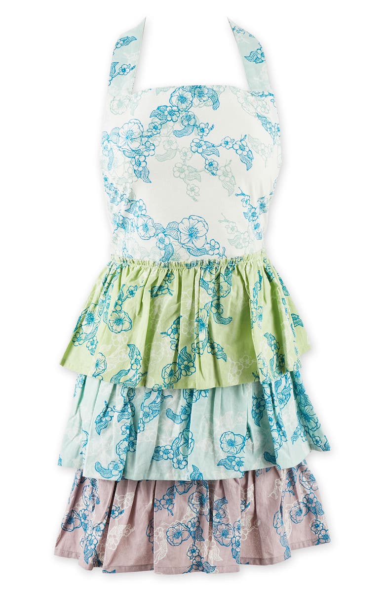 Design Imports Sweet Floral Ruffle Cotton Apron, Main, color, Blue