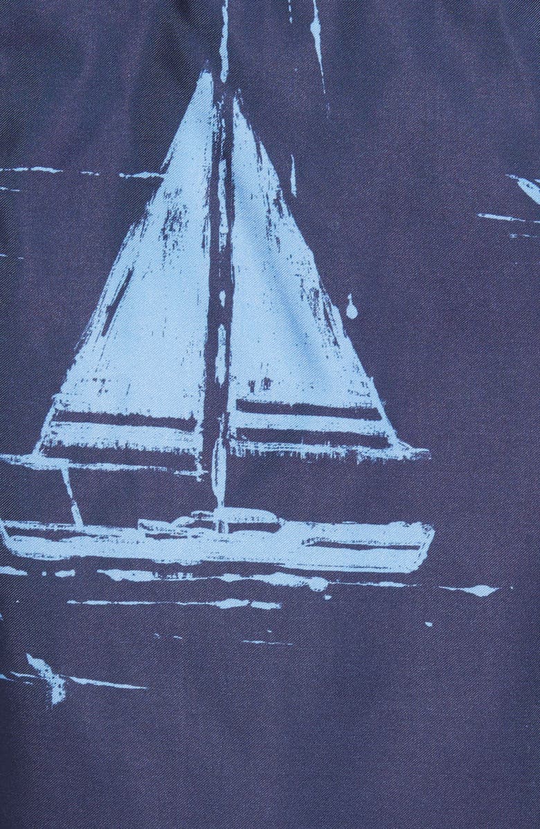 PRINCE & BOND Sail Away Boat Print Hybrid Nylon Swim Trunks, Alternate, color, 