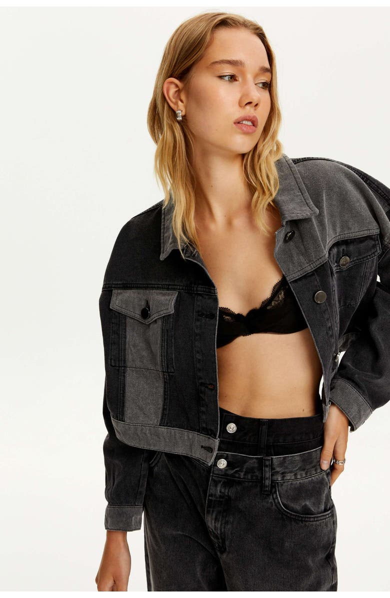 Nocturne Two Toned Pocketed Denim Jacket, Main, color, 