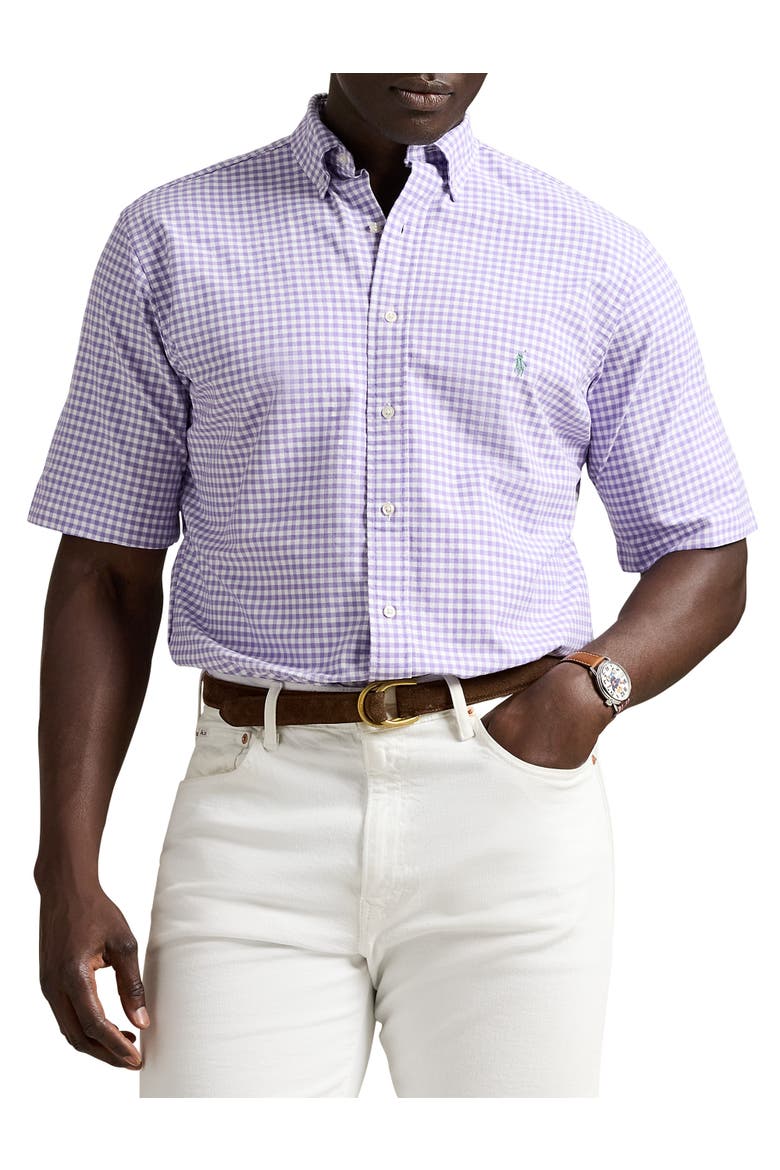 Big & Tall Gingham Oxford Sport Shirt, Main, color, AIX LAVENDER NEVIS