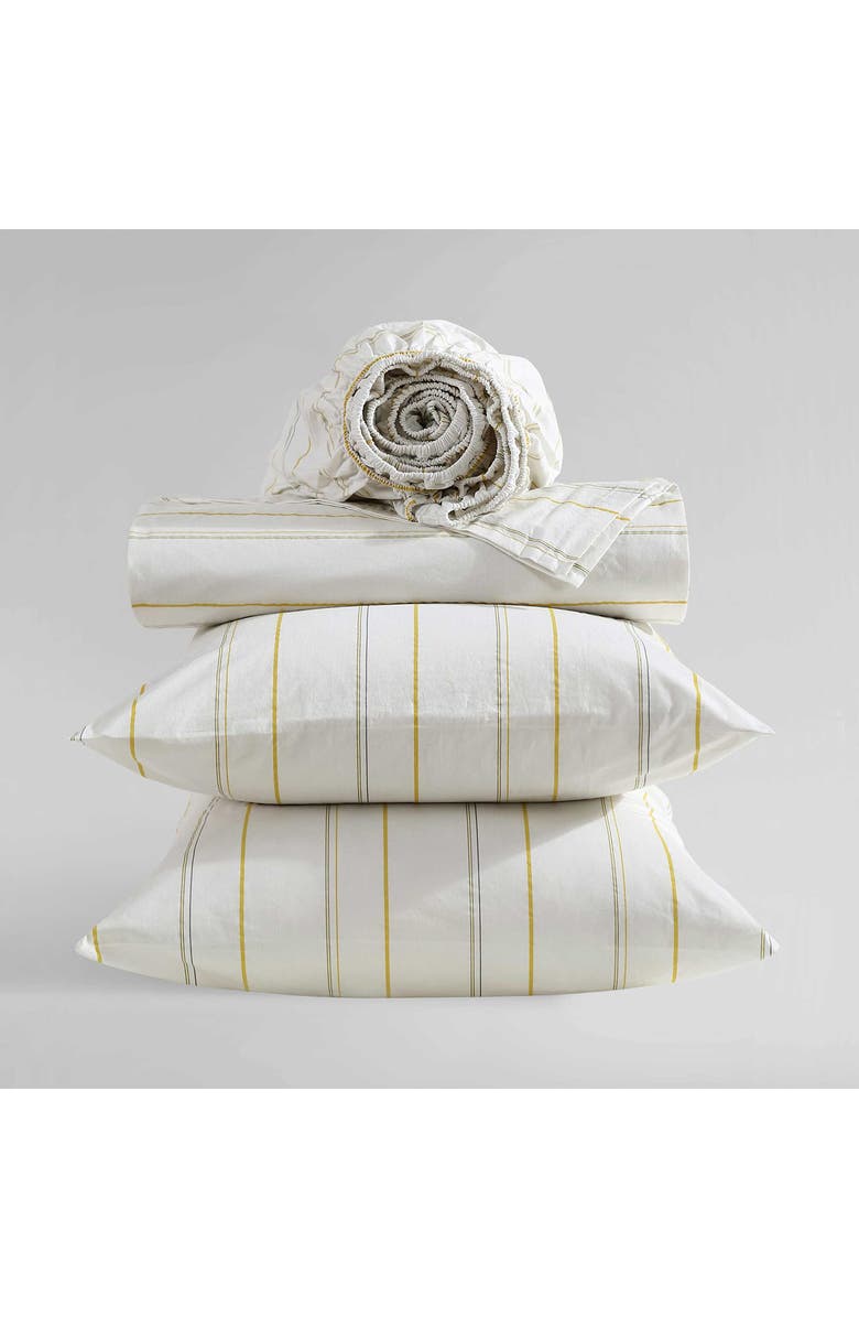 Calvin Klein Pinstripes 200 Thread Count Cotton Percale Sheet Set, Alternate, color, Light / Medium Yellow