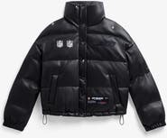Off Season Women's  Black New York Jets Faux Leather Puffer Jacket