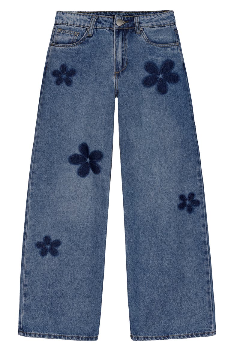 Kids' Kate Floral Baggy Leg Jeans, Main, color, MED WASH