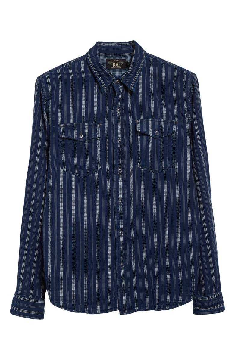 Double RL Stripe Cotton Double Cloth Button-Up Shirt, Alternate, color, 