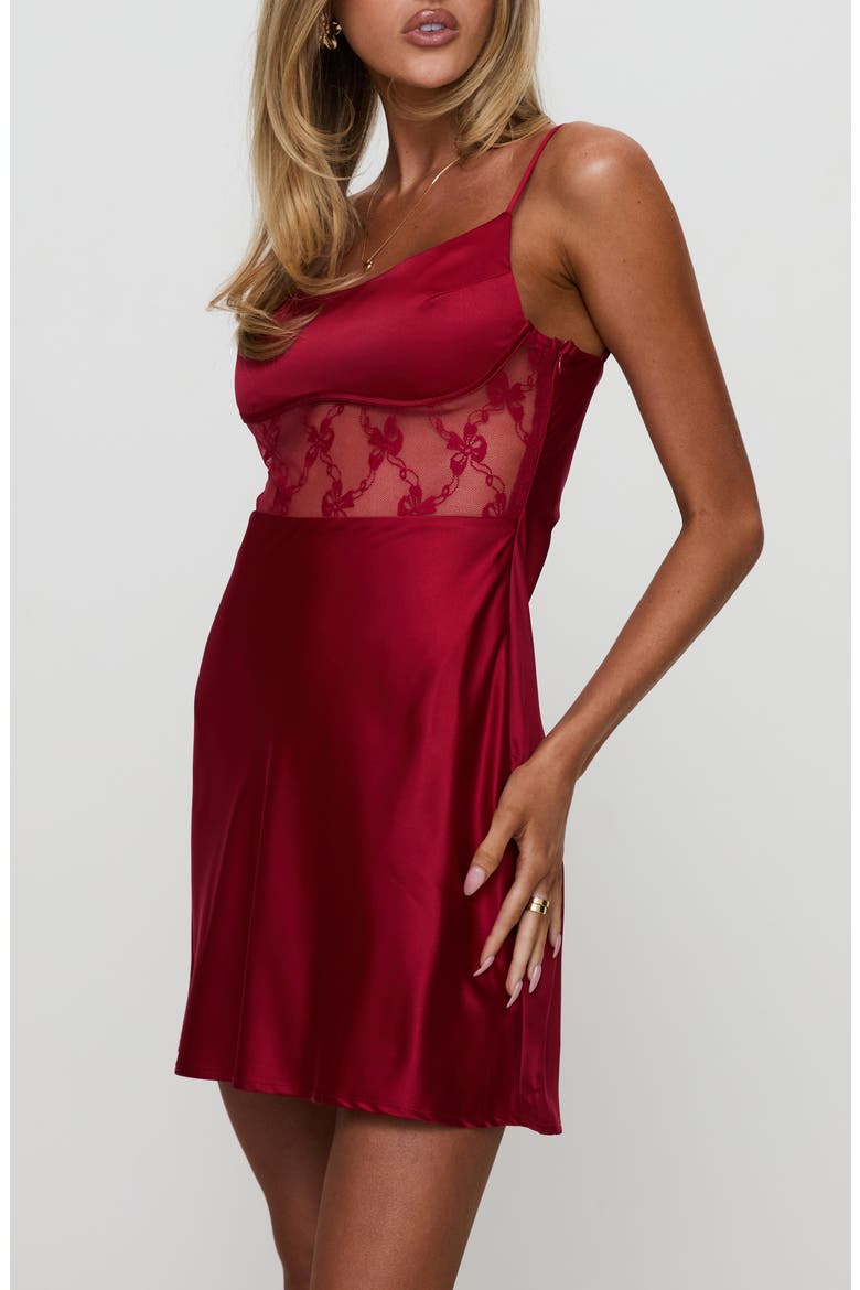 Le Tigre Lace Inset Satin Minidress, Alternate, color, RED