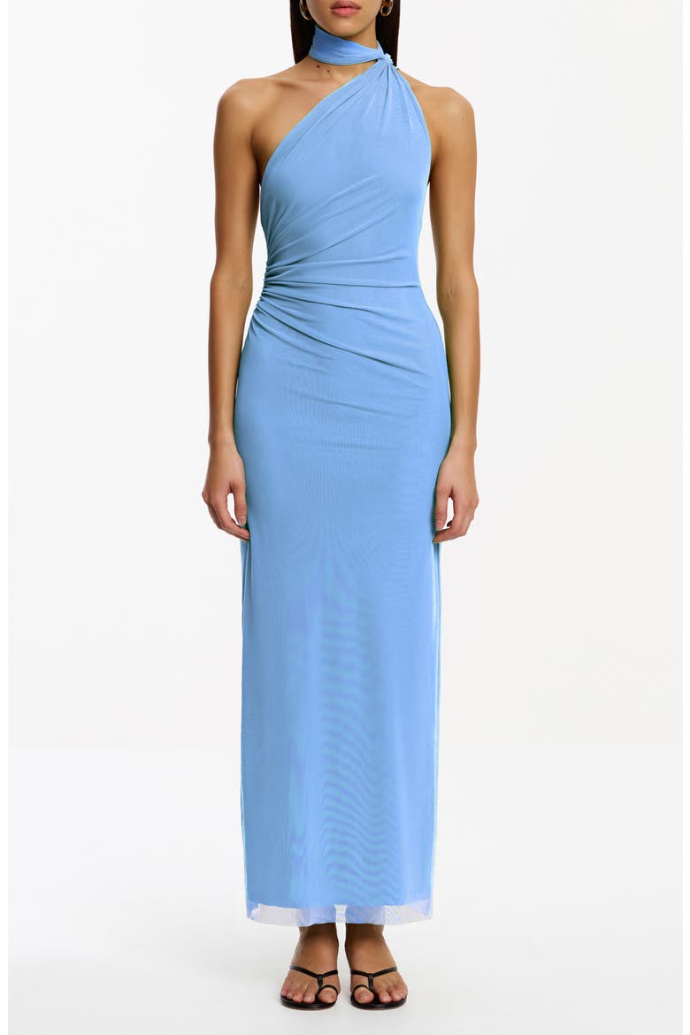 Avni Asymmetric Halter Neck Mesh Gown, Main, color, CORNFLOWER