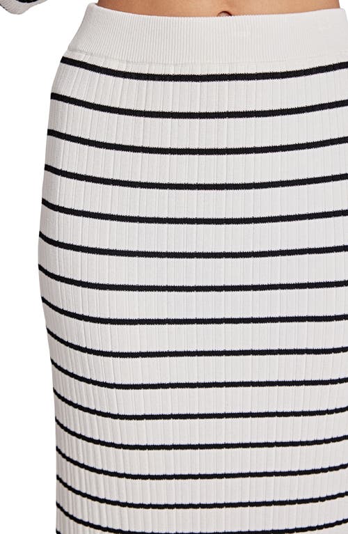 Endless Rose Stripe Rib Midi Sweater Skirt In White