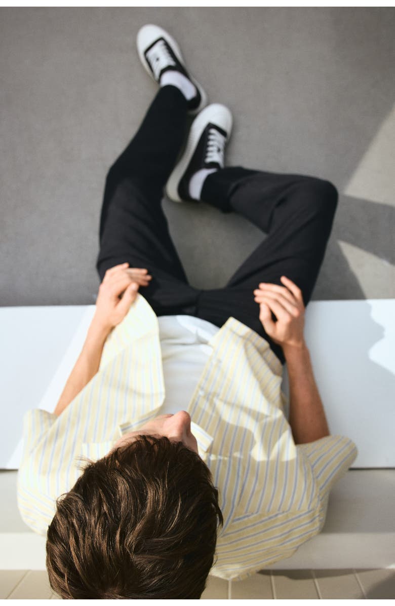 H&M Regular Fit Linen-blend Trousers, Alternate, color, Black