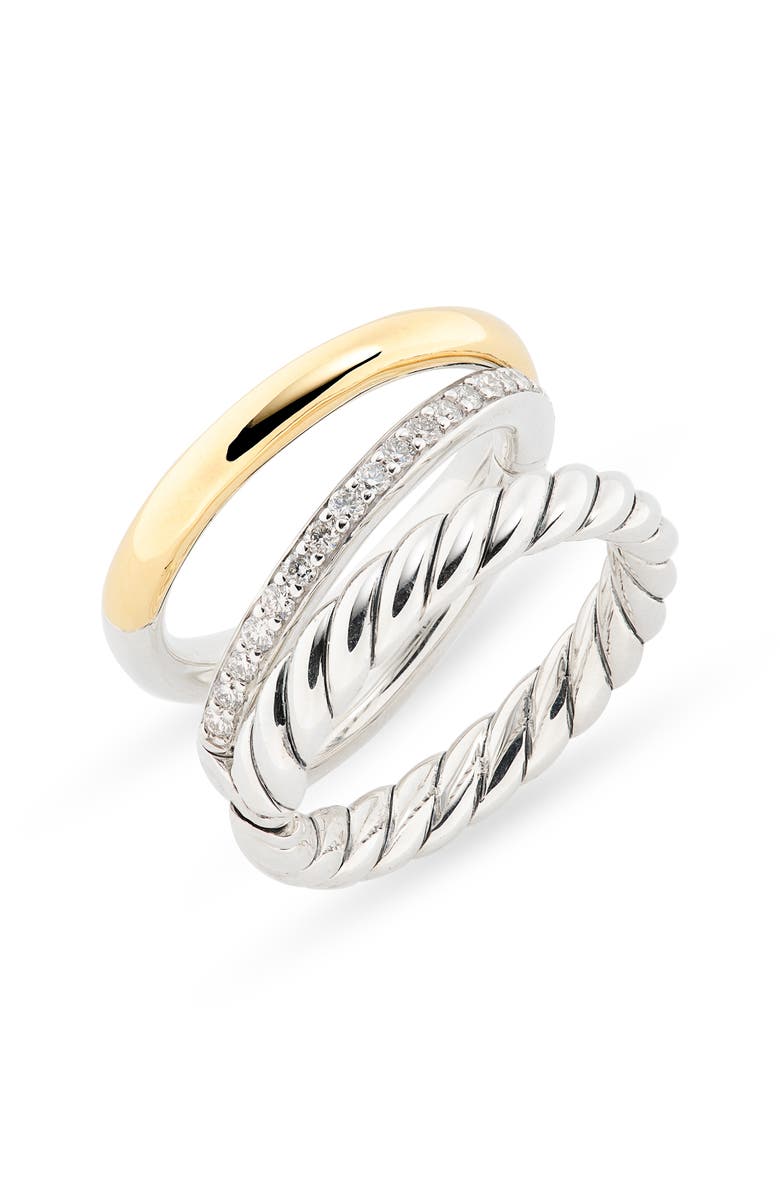 David Yurman DY Mercer<sup>®</sup> Three Row Ring in Sterling Silver with 18K Yellow Gold & Diamonds, 8.9mm, Main, color, Siler /Old
