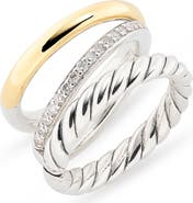 David Yurman DY Mercer® Three Row Ring in Sterling Silver with 18K Yellow Gold & Diamonds, 8.9mm