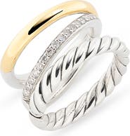David Yurman DY Mercer® Three Row Ring in Sterling Silver with 18K Yellow Gold & Diamonds, 8.9mm