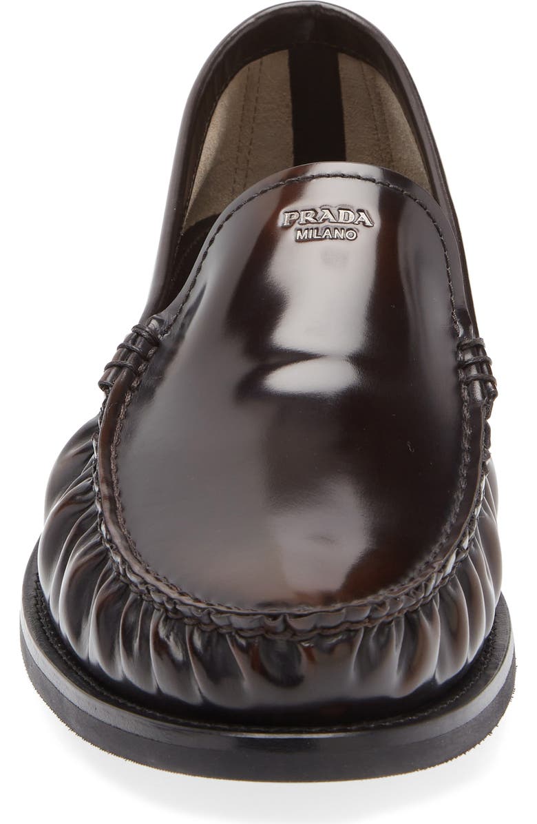 Prada Ruched Apron Toe Loafer, Alternate, color, Bruciato