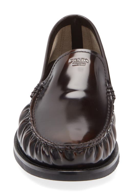 Prada Ruched Apron Toe Loafer In Brown