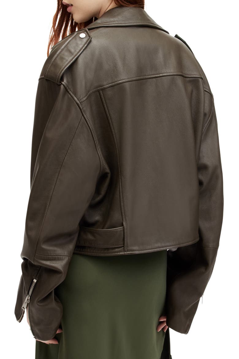 Dayle Leather Biker Jacket, Alternate, color, ARMY GREEN