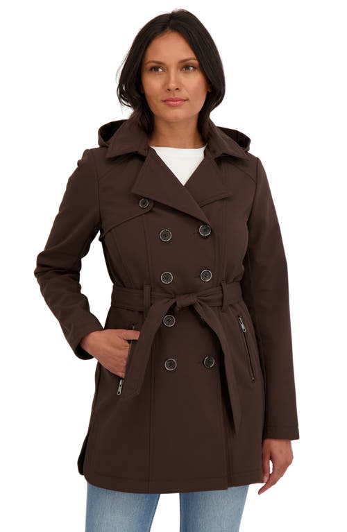 Sebby Water-resistant Hooded Double-breasted Trench Coat In Brown