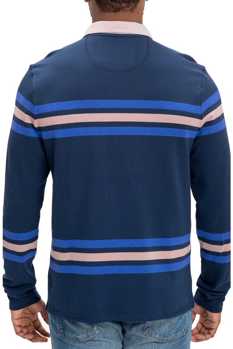 Ashby Stripe Long Sleeve Organic Cotton Blend Piqué Polo, Alternate, color, RAW DENIM / ECLIPSE